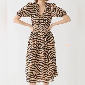 J. Crew Smocked-waist Cotton Voile Dress in Zebra Stripe, Med, NWT